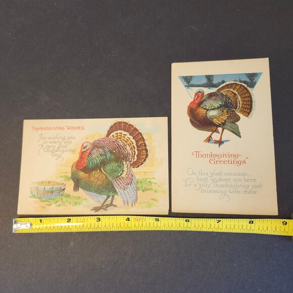 Thanksgiving Vintage Postcard Lot Of 2 Unposted Turkey Greetings USA - Picture 9 of 9
